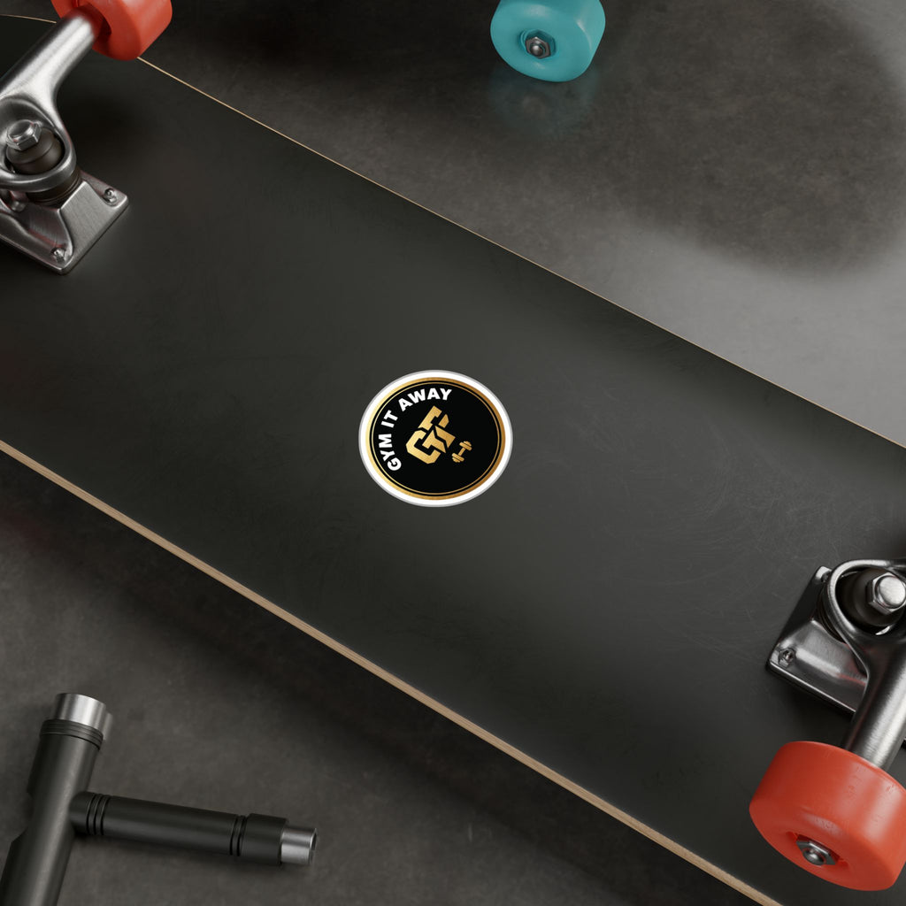 Gym It Away Vinyl Sticker — Gold & Black Fitness Logo