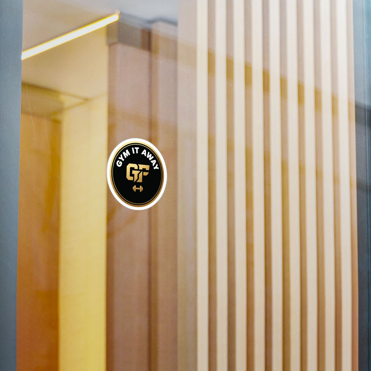 Gym It Away Vinyl Sticker — Gold & Black Fitness Logo